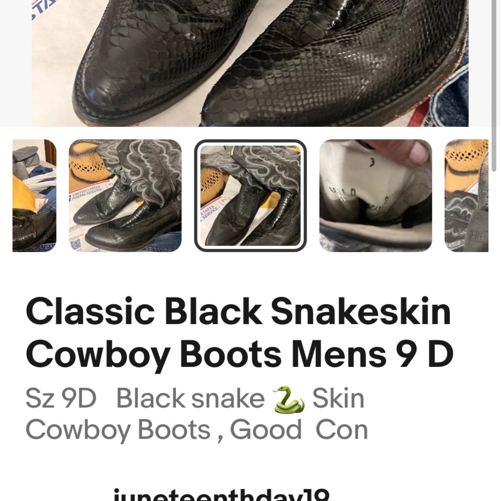 Mens Black snakeskin cowboy boots sz 9